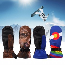Men Ski Gloves Fashion Printing Waterproof Windproof Non-slip Skating Mittens