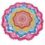 Round Beach Towel Tassel Flowers Pattern 147*147CM Circular Yoga Picnic Mat