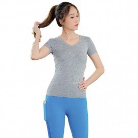 Yuerlian Women V-neck Athletic Tights Running Fitness Training Top Shirts