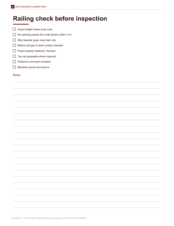 Preview of Printable Railing Code Checklist